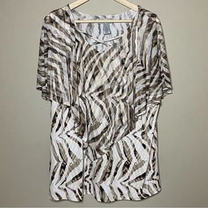 Catherines Short Sleeve Blouse Women 1X 18/20W Brown Tan Office Casual